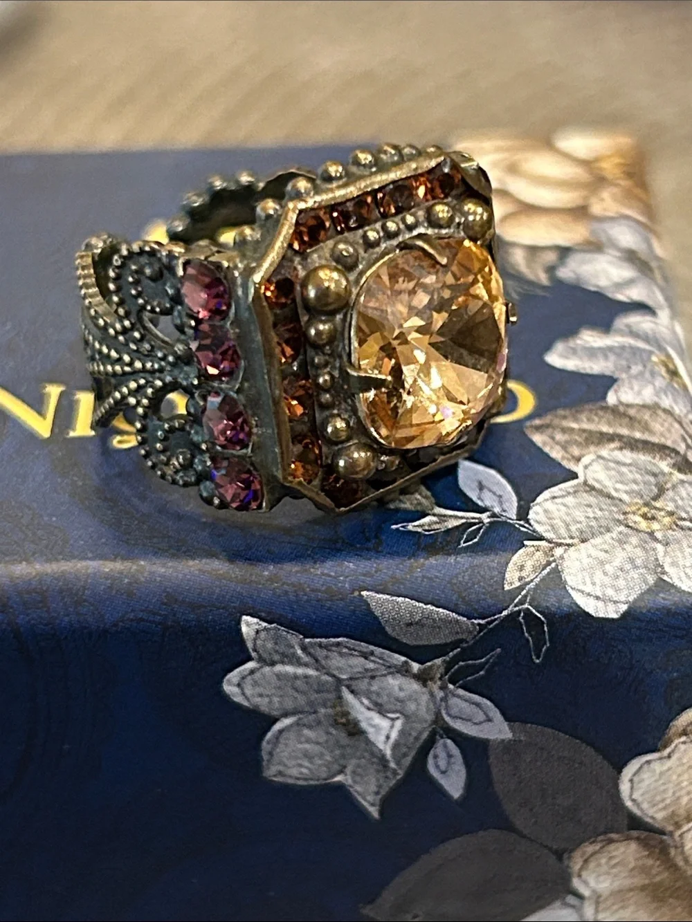 Papyrus Niquea.D Sorrelli Octagon Brass and Crystal Cocktail Ring
